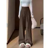 Nuevos pantalones de punto de pierna ancha para mujer de otoño e invierno, pantalones casuales de cintura alta, fluidos y suaves, pantalones de moda largos hasta el suelo