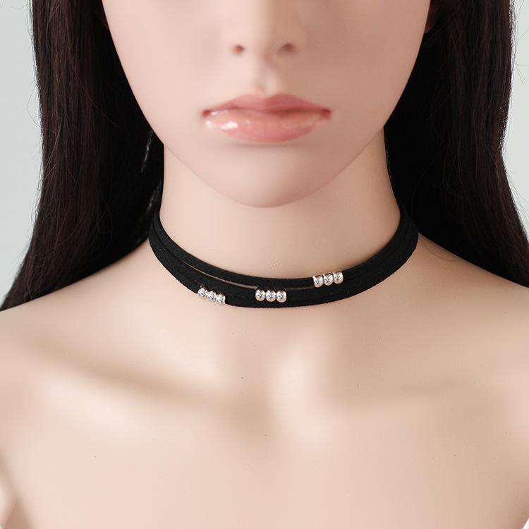 创意款饰品 速卖通爆款 韩国绒项链 多层手工圆珠颈链 choker项圈