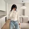 Roupas Femininas Transfronteiriças Europeias e Americanas, Estilo Preguiçoso, Moda de Rua, Cardigan Curto de Tricô Slim Fit, Top Suéter Cropped para Mulheres