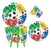 Tema de Fútbol Mundial Platos de Papel Desechables Vasos de Papel Caja de Palomitas Set Banderín Mantel Decoración Camino