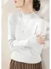 Camisa Base Gris para Mujer, Cuello Medio Alto de Alta Gama, Manga de Tres Cuartos, Top de Manga Media Ajustado, Camiseta de Punto A7691