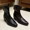 Versión de Cuero Suave~Botines Minimalistas de Cuero Suave Elegantes Ajustados para Mujer Punta Fina Tacón Grueso Cremallera Trasera Adelgazantes Versátiles para el Trabajo Botines Cortos