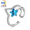 Moda Japonesa y Coreana Anillo Abierto Versátil para Mujer Estrella de Cristal Artificial Azul Personalizado Moderno Anillo de Joyería para el Dedo Índice