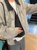Estilo Americano High Street Gola Contrastante Antiga Costura PU Lavagem Água Cinza Claro Usar Jaqueta Jeans Outono Retro Casual Exterior