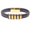 Comercio Electrónico Transfronterizo Nuevo Estilo Étnico Pulsera de Acero Inoxidable y Cuero Moda Europea y Americana Tendencia Caliente Pulsera para Hombre con Hebilla Magnética de Acero de Titanio