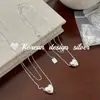 Cadena para Clavícula Elegante Minimalista Estilo Japonés y Coreano Collar de Corazón Doble Capa Irregular de Plata de Ley S925 Diseño Suave y Elegante