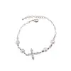 Pulsera de Perlas con Cruz de Circonita de Alta Gama para Mujer, Exquisita Lujo Ligero, Joyería Versátil y Súper Brillante al por Mayor