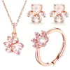 Deseo Plataforma transfronteriza caliente Conjunto de collar, pendientes, pulsera y anillo con huella de garra de gato en oro rosa caliente