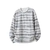 Sudadera a rayas retro americana para hombre, nuevo estilo de otoño, holgada y versátil, color burdeos, imitación de dos piezas, jersey de cuello redondo para hombre