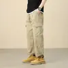 Overoles Talla Grande para Hombre Primavera y Otoño Marca de Moda Pierna Ancha Pantalones Casuales Pierna Ancha Verde Militar Pantalones Talla Grande