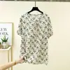 Camisa de Verano 2026 Delgada Holgada Floral con Cuello de Corbata Manga Corta Talla Grande Top Camiseta de Manga Corta de Algodón Artificial