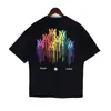 Suministro a Largo Plazo de Camisas Casuales Holgadas Unisex de Verano con Estampado de Letras en Gradiente Colorido de Marca de Moda para Hombre de Manga Corta