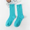 Calcetines para Mujer Transfronterizos, Calcetines de Color Sólido, Calcetines de Media Pantorrilla para Mujer, Calcetines Holgados Zhuji, Calcetines de Color Algodón de Azúcar para Mujer, Venta al por Mayor de Fábrica Coloridos