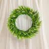 1 Pieza Corona de Flores Artificiales para Exteriores, Hojas Verdes Exuberantes + Gipsofila Rosa, Corona Floral Artificial de Primavera Verano para Puerta, Corona de Follaje Artificial Hecha a Mano para Puerta Principal, Ventana, Decoración Interior Exterior, Guirnalda Artificial Rústica de Granja Colgante