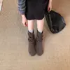 Primeiro Encontro Temporada Estilo Coreano Bico Redondo Fivela Botas de Cano Médio Moda Inverno Feminina Botas Emagrecedoras Elegantes 2026 Botas de Cano Curto