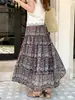 Yo OrderSaia Estampada Vintage para Mulheres 2026 Novo Estilo Resort Moda Cintura Alta Evase Longa
