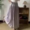 Falda midi plisada de cintura alta estilo vintage para mujeres de talla grande, adelgazante de verano con una silueta acampanada que cae con elegancia