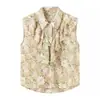 Top Feminino de Verão 2024 Estilo Europeu e Americano com Babados, Chiffon Estampado 1021