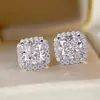 Pendientes de Zirconia Estilo Europeo y Americano de Lujo Ligero Transfronterizos para Mujer, Elegantes Pendientes de Zirconia Corte Princesa al por Mayor