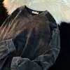 Suéter lavado estilo americano desgastado para hombre ins moderno holgado color liso todo lo combina top marca de moda retro cuello redondo jersey camiseta