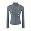 Chaqueta corta de doble botonadura con cuello mao Napoleon para mujer, otoño, retro americano, con cremallera, top casual versátil