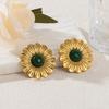 Aretes de acero inoxidable con ojo de tigre y girasol para mujer, Europa y Estados Unidos, acero de titanio transfronterizo, aretes de oro de 18k, aretes de flor de alto diseño