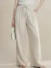 Calça Larga Estilo Coreano Preguiçoso para Mulheres, Calça Casual de Linho Fina Amiga da Pele para o Verão, Calça Reta Solta de Cintura Alta com Cordão