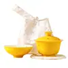Taza de té de cerámica con esmalte amarillo huevo y forma de flor de rosa para una persona, Set de té para viaje y camping, Bolsa de almacenamiento portátil para exteriores