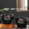 Juego de tres macetas de cerámica grandes para uso doméstico, sencillas y creativas, adecuadas para plantas verdes y suculentas, con platillo