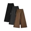 Y2093-25 Calça de Lã Wide-Leg de Inverno com Design Longo até o Chão que Realça a Cintura, Adequada para o Trabalho, Casual Estilo Americano, Fluida, Versátil e Emagrecedora