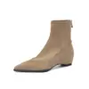 Botas Elásticas Internas Aumentadoras de Altura Femininas Botas Emagrecedoras Outono e Inverno Novas Veludo Estilo Coreano Bico Fino Salto Médio Zíper Traseiro Botas Elásticas de Cano Curto 42