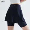 Falda Pantalón de Yoga para Primavera y Verano, Cintura Alta, Falso Dos Piezas, Forrada, Bolsillo, Anti-Exposición, Adelgazante, Color Sólido, Pantalones Deportivos para Fitness