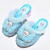 Pantuflas Peludas para Niñas, Pantuflas de Algodón de Dibujos Animados de Invierno para Niños, Zapatos de Princesa Elsa, Zapatos de Algodón Cálidos con Forro de Felpa Antideslizantes para el Hogar