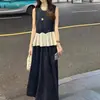 Conjunto de Falda de Moda Shanlida Didi para Mujer 2026 Verano Nuevo Elegante Adelgazante sin Mangas con Retazos Top y Falda de Dos Piezas