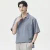 Camisa de Rayas Manga Corta para Hombre, Nuevo Estilo Verano, Camiseta Transpirable de Algodón Puro Manga Corta, Camisa de Cuello Polo Pullover, Ropa para Hombre al por Mayor