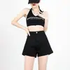 Shorts de Mezclilla Casuales Simples para Mujer, Estilo Delgado de Primavera y Verano, Corte Ajustado, Cintura Alta, Dobladillo Enrollado Dulce y Picante, Shorts de Mezclilla Rectos de Corte A
