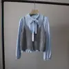 [Bizheng] Outono 2025 Novo Estilo Coreano Camisa Doce com Laço e Listras com Colete Tricotado Colete para Mulheres 5091