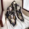 Bufanda Avanzada Camelia Estilo Coreano 90cm Bufanda de Seda Twill Nuevo Estilo Cadena Bufanda Cuadrada Grande Chal Protector Solar Pañuelo para la Cabeza Mujer