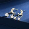Set de Aretes de Lujo Luna Estrella Aguja de Plata S925 Ojo de Gato Circonita Aretes Una Tarjeta Tres Pares de Aretes