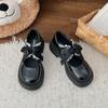Sapatos de couro pequenos com laço branco femininos, sapatos de verão com renda, sola grossa, Mary Jane, cabeça redonda, mocassins JK, sapatos fofos de boca rasa
