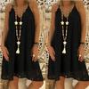9986 # Amazon Ebay Aliexpress Vestido de Verano para Mujer de Color Sólido sin Mangas con Cuello en V de Encaje con Tirantes Suelto