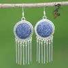 Joyería de Estilo Étnico de Yunnan Plata Miao Incrustada Hecho a Mano Batik Pieza de Bordado Antiguo Pendiente Pendiente Forma de Abanico Étnico Retro Artístico