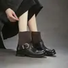 Jie Zou Otoño 2026 Nuevo Estilo Primera Capa Piel de Vaca Hebilla de Ropa de Trabajo Botines Cortos Retro Temperamento de Viaje Versátil Zapatos de Mujer
