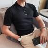 Camisa polo para hombre de manga corta de verano, fina, hueca, de tacto fresco, informal, de moda, estilo coreano, ajustada, de seda helada, camiseta de media manga.