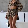 Conjunto de Pijama de Tres Piezas para Mujer, Cardigan de Manga Larga, Camisola y Shorts con Estampado de Leopardo, Nuevo para Verano 2026 Europeo y Americano, Ropa de Casa