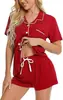 Foto Real de Novo Conjunto de Pijama Cardigan Estilo Europeu e Americano Transfronteiriço, Conjunto Casual Simples de Lapela para Mulheres, Conjunto de Duas Peças