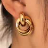 Pendientes de Metal con Temperamento Europeo y Americano para Mujer Círculo Dorado Nicho Lujo Ligero Moda Pendientes de Gama Alta Venta al por Mayor