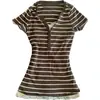 Moda de Verão Transfronteiriça Estilo Americano Slim Fit Estampada Retrô Insv Decote Baixo Verão Manga Curta Y2K Atacado Camiseta Slim Fit para Mulheres