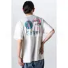 Camiseta Estampada Casual Versátil de Manga Curta com Lavagem e Efeito Desgastado da Equipe Cabeça de Macaco de São Miguel High Street