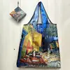 Bolsa de Compras Dobrável Série Pintura a Óleo de Grande Capacidade, Nova Bolsa de Compras Estilo Tote com Estampa Digital de Desenho Animado Ecológica